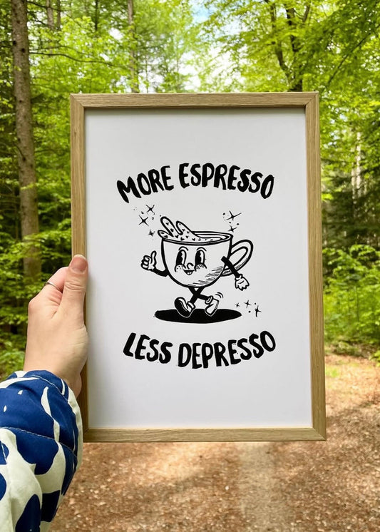 More espresso - håndlavet linoleumstryk