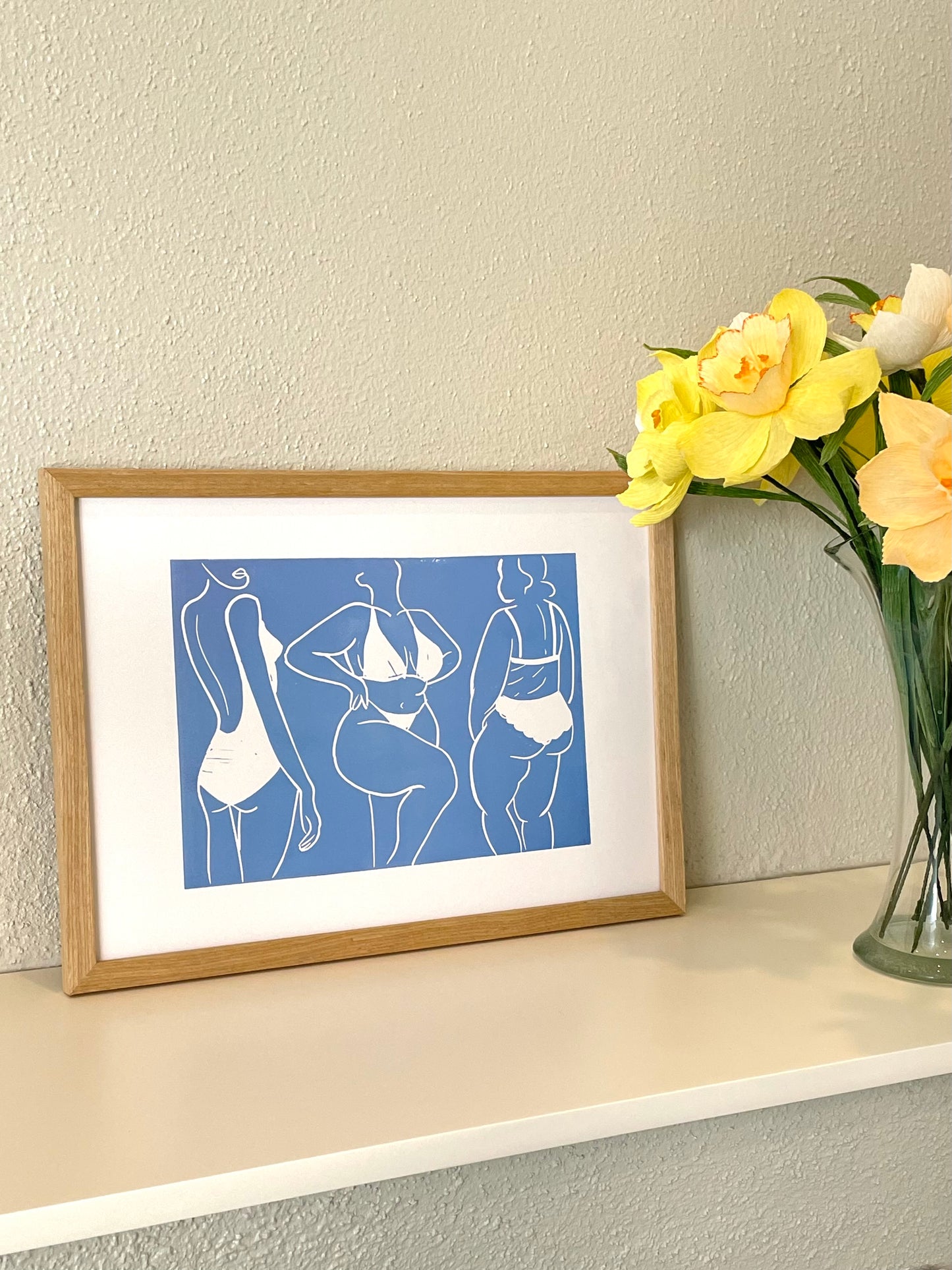 Bikini bodies - håndlavet linoleumstryk (vælg farve)