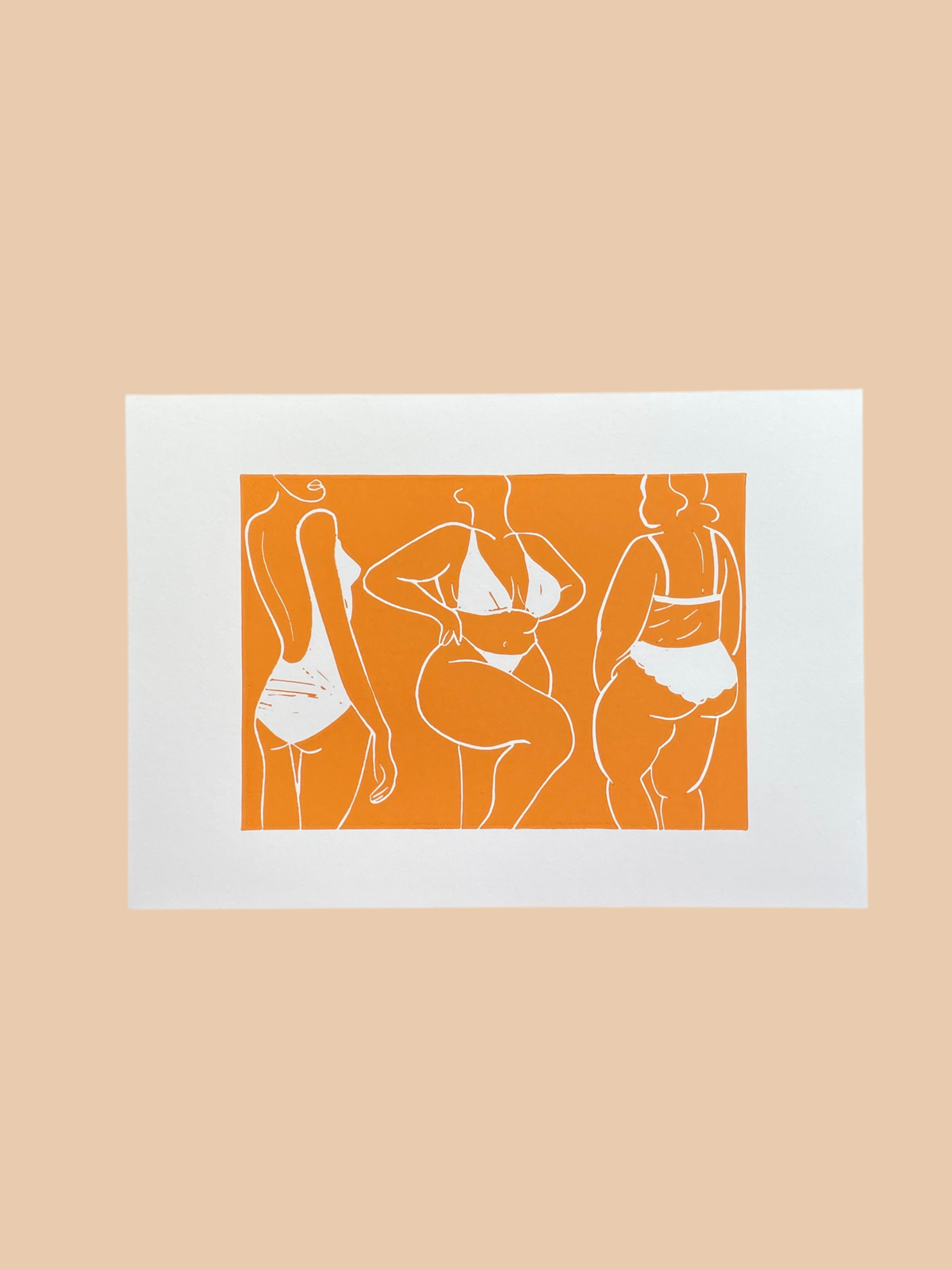 Bikini bodies - håndlavet linoleumstryk i A4