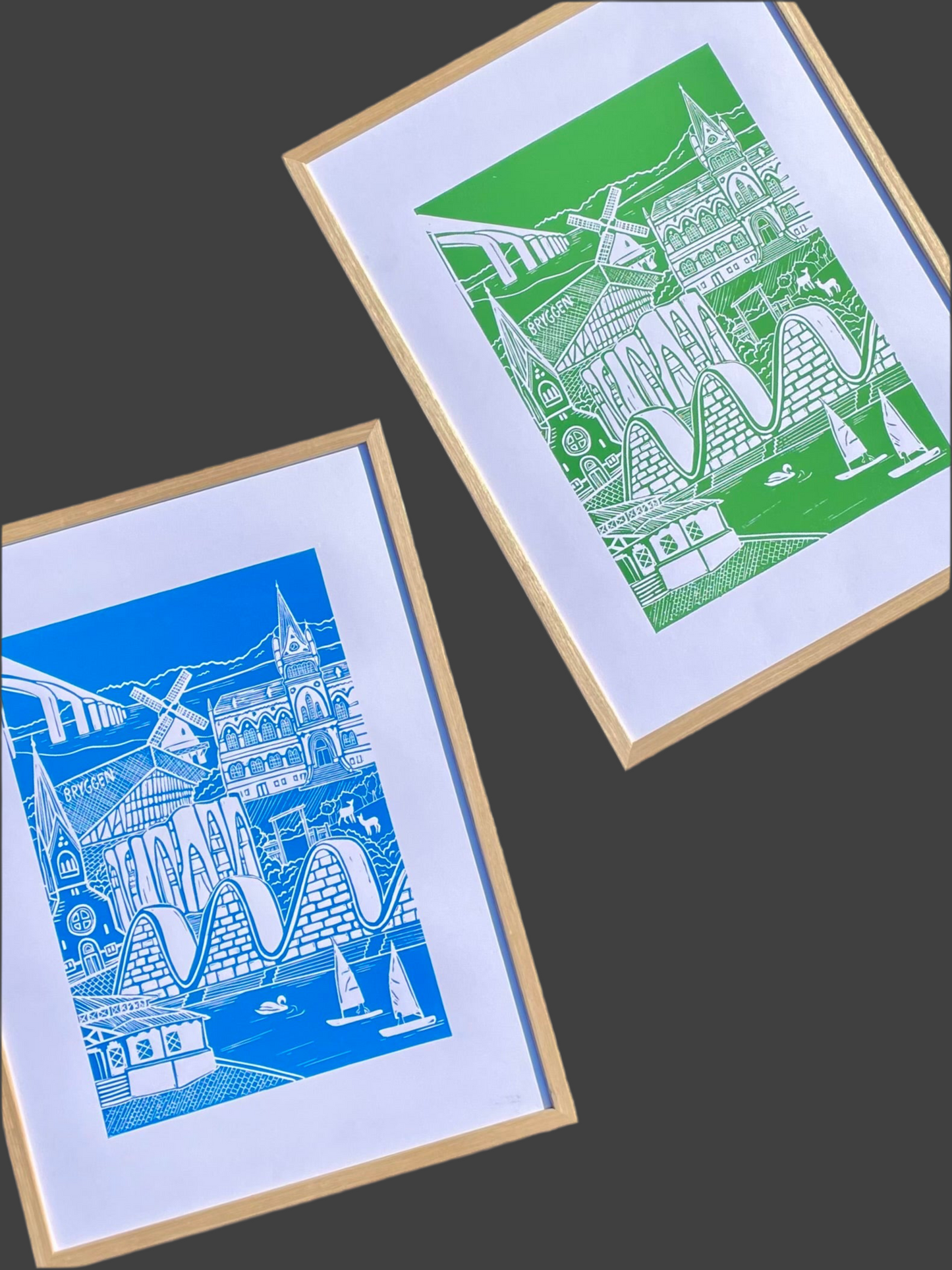 Vejle - håndlavet linoleumstryk (vælg farve)