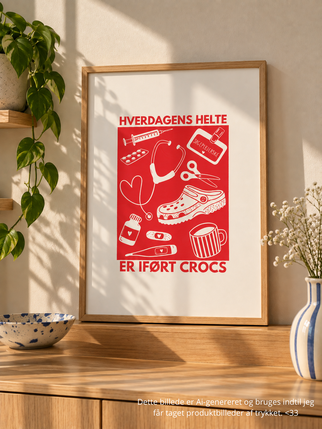 Sygeplejerske, hverdagens helte - håndlavet linoleumstryk i A3