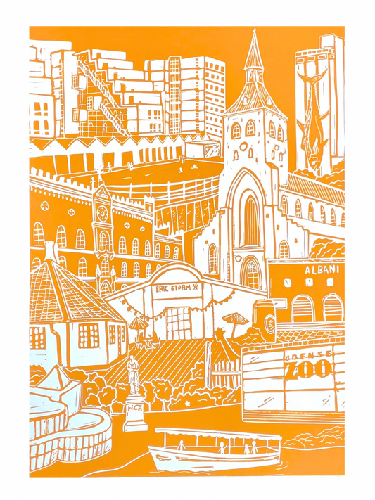 Odense - håndlavet linoleumstryk (vælg farve)