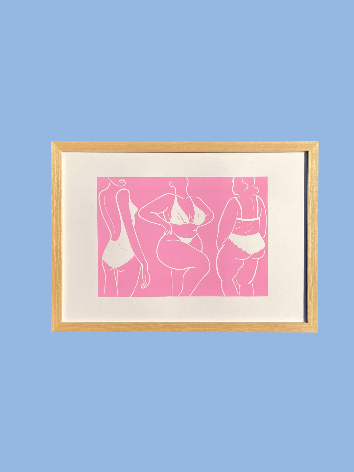 Bikini bodies - håndlavet linoleumstryk i A4