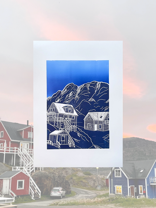 Præstefjældet, Sisimiut - håndlavet linoleumstryk