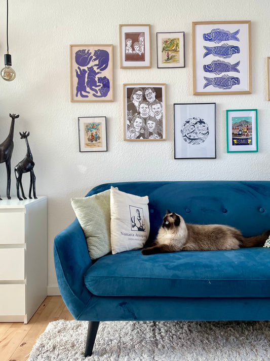 Arktiske dyr - håndlavet linoleumstryk (vælg farve)