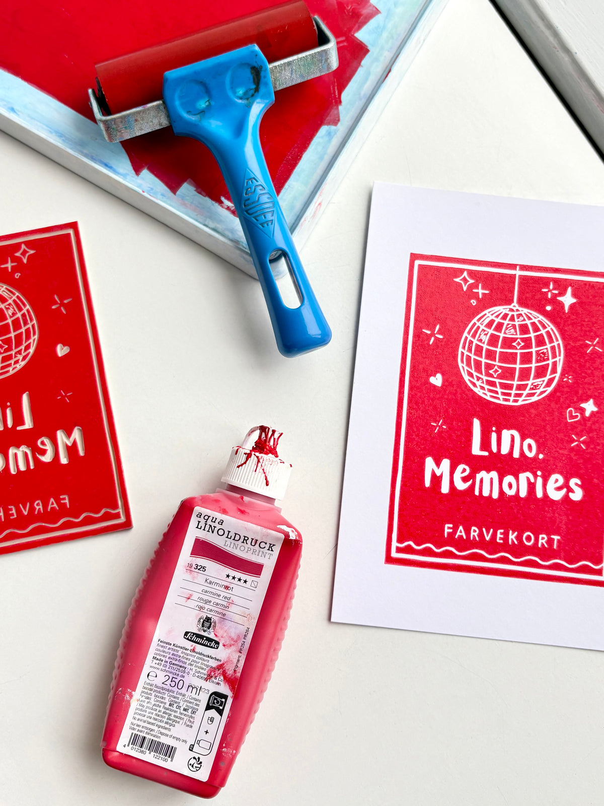 Schmincke Aqua Linoprint linoleumsfarve karmin rød 250 ml – Lino.Memories