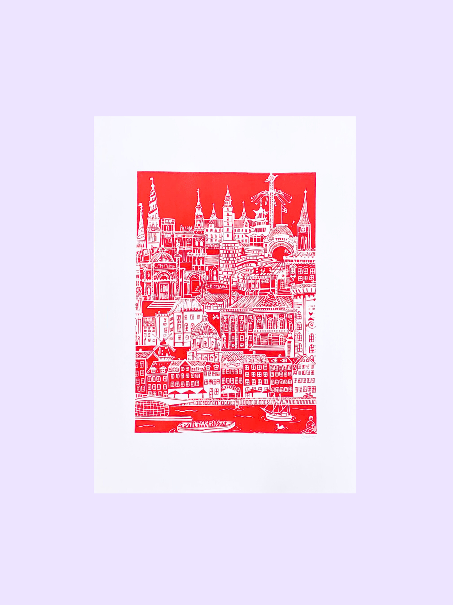 København - håndlavet linoleumstryk (vælg farve)