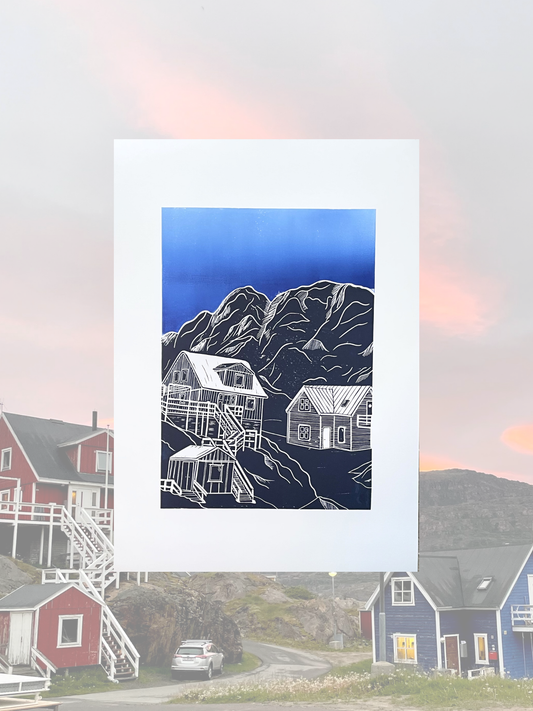 Præstefjældet, Sisimiut - håndlavet linoleumstryk