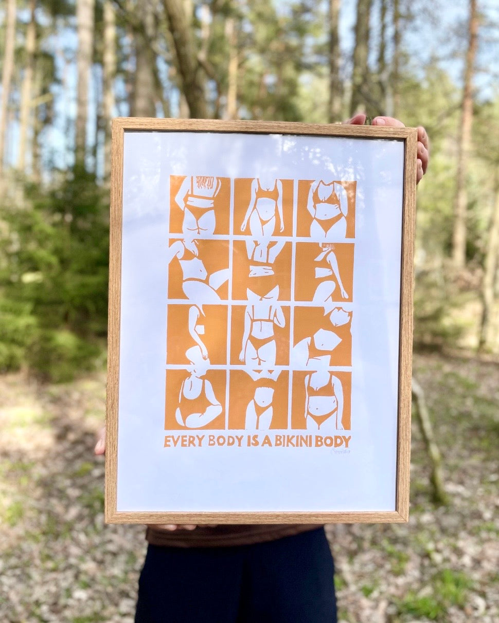 Bodies - håndlavet linoleumstryk i A3
