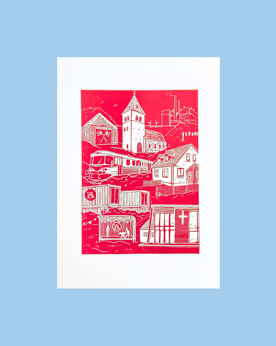 Harboøre - håndlavet linoleumstryk (vælg farve)