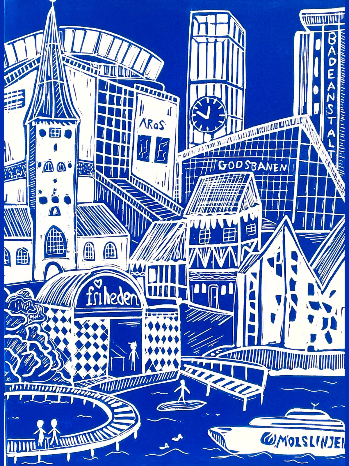 Aarhus – håndlavet linoleumstryk i A3 fra Lino.Memories