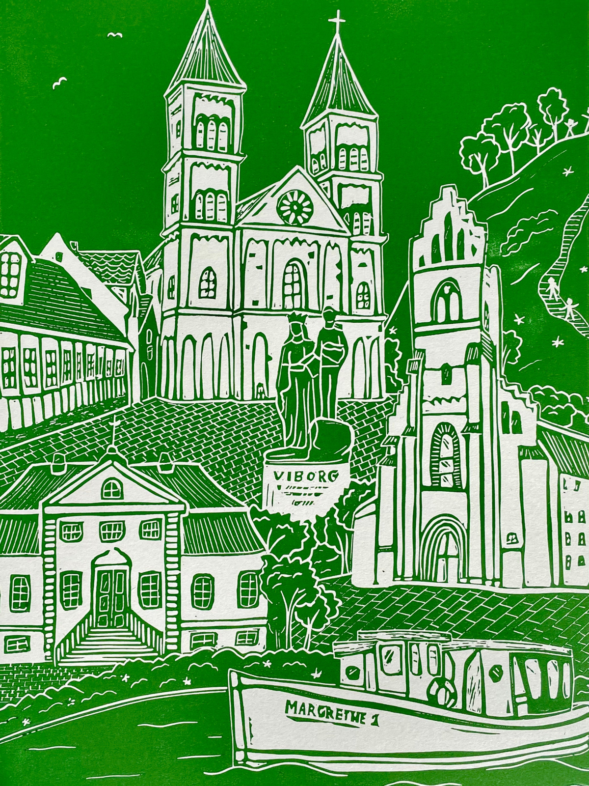 Viborg – håndlavet linoleumstryk i A3 fra Lino.Memories