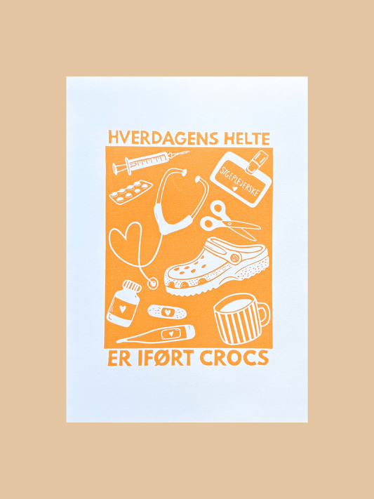 Sygeplejerske, hverdagens helte - håndlavet linoleumstryk i A3
