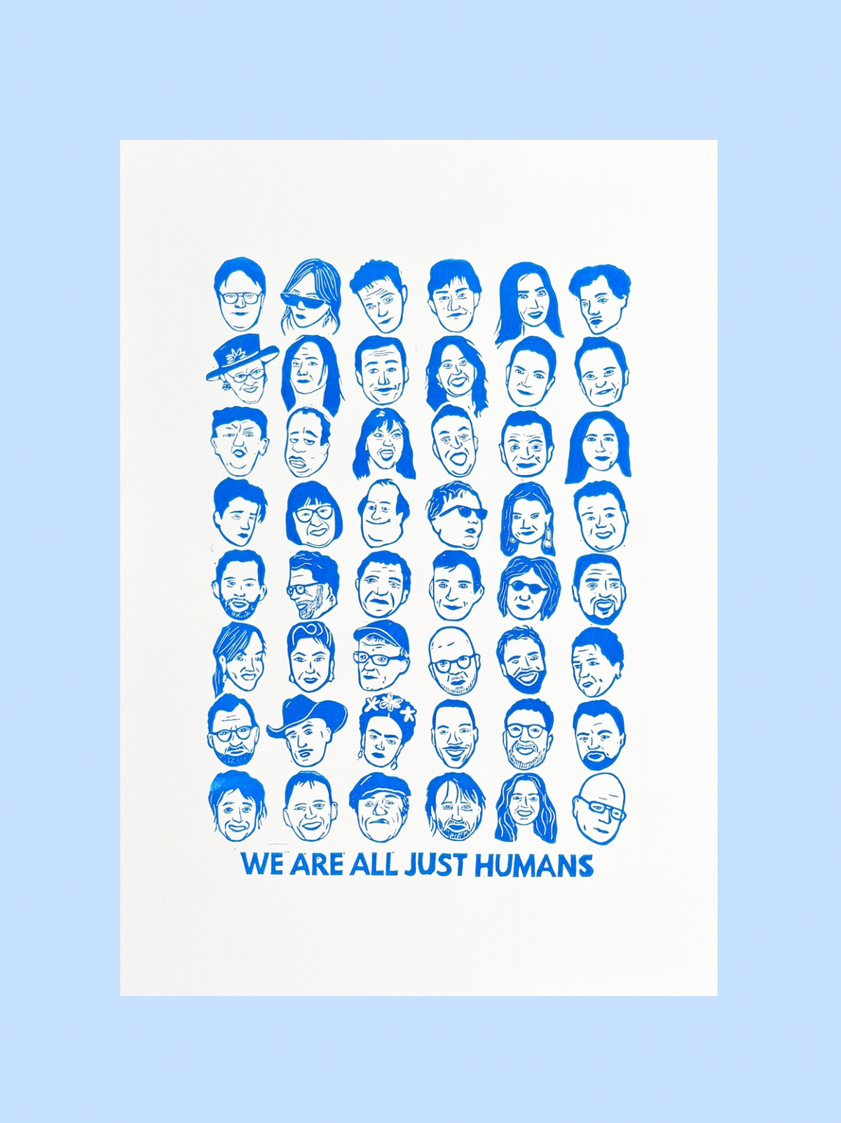 Just Humans - håndlavet linoleumstryk i A2