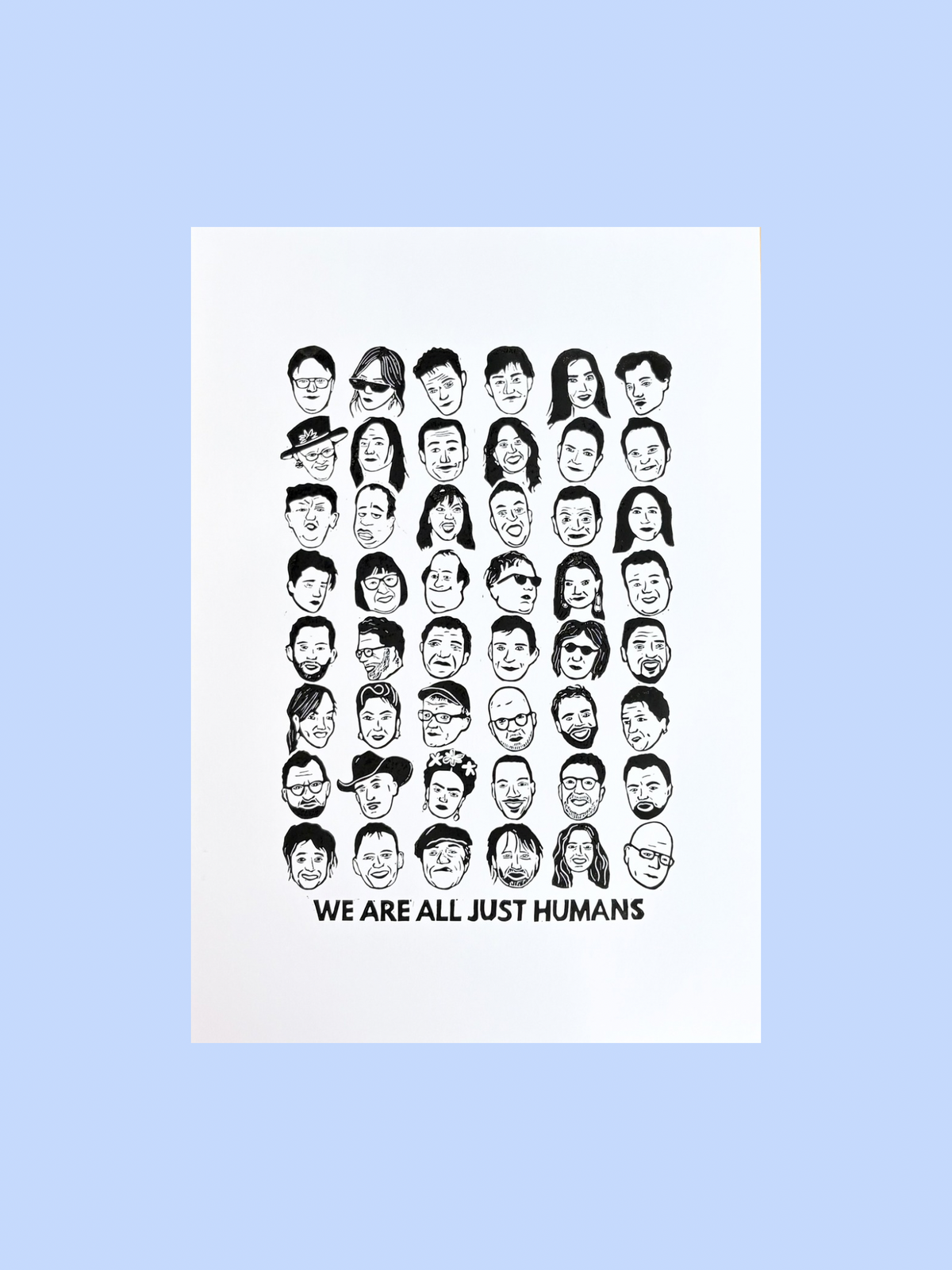 Just Humans - håndlavet linoleumstryk i A2
