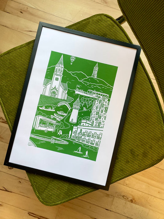 Silkeborg - håndlavet linoleumstryk (vælg farve)