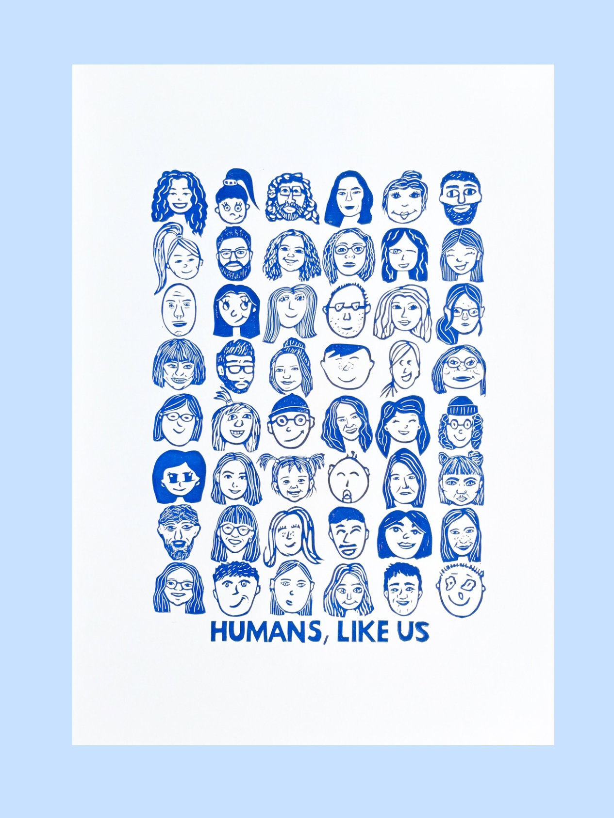 Humans, like us - håndlavet linoleumstryk (vælg farve)