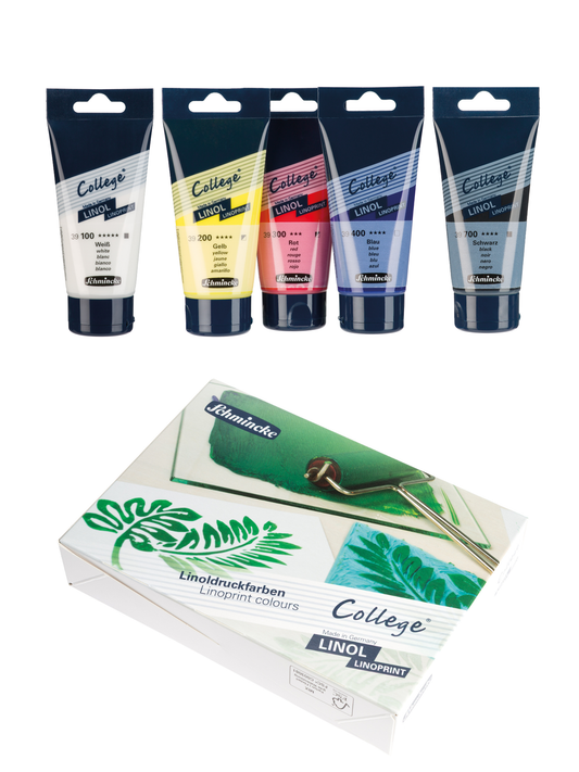 Schmincke College® LINOL linotrykfarver – sæt med 5 farver (5 × 75 ml)