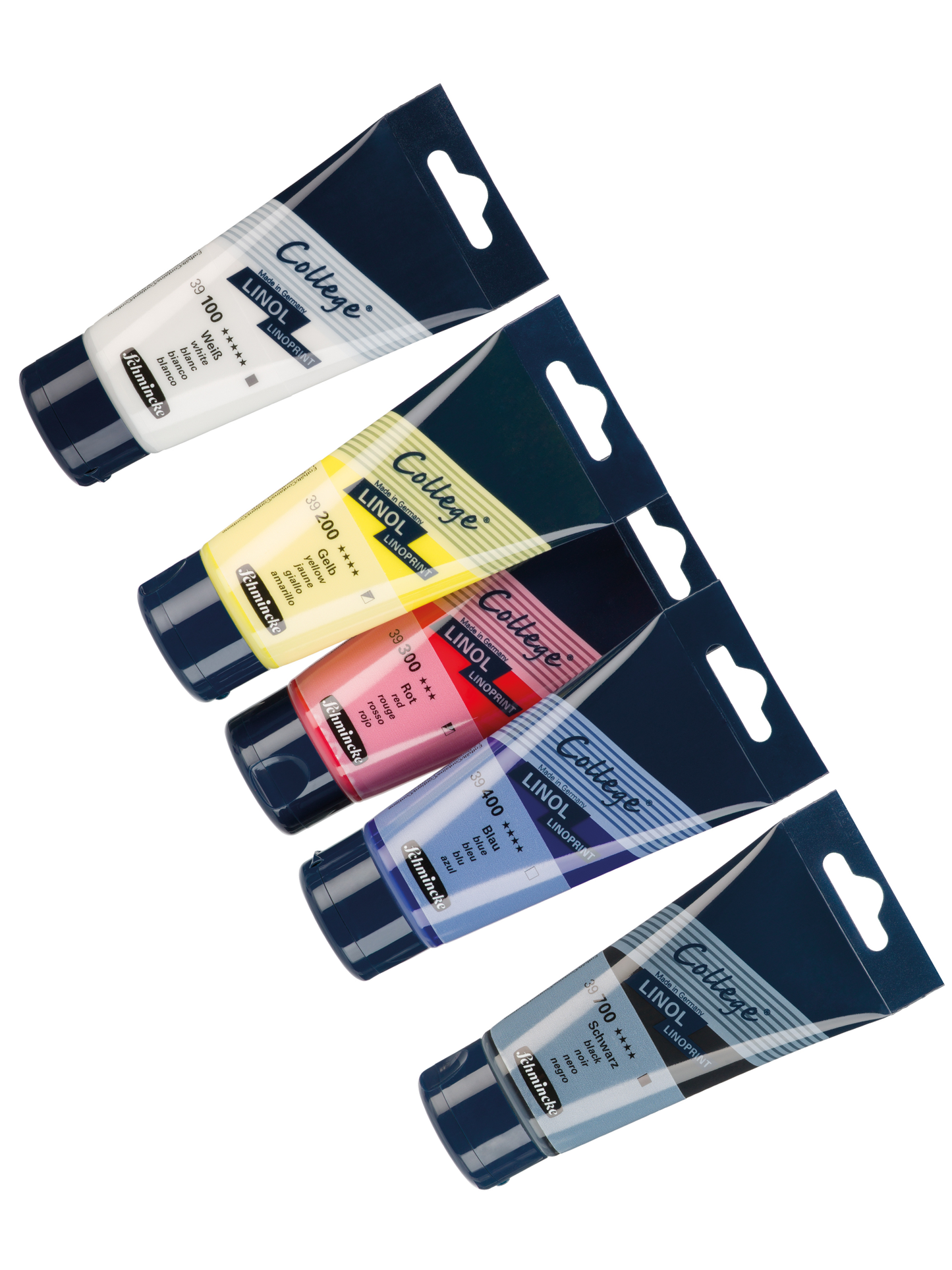 Schmincke College® LINOL linotrykfarver – sæt med 5 farver (5 × 75 ml)