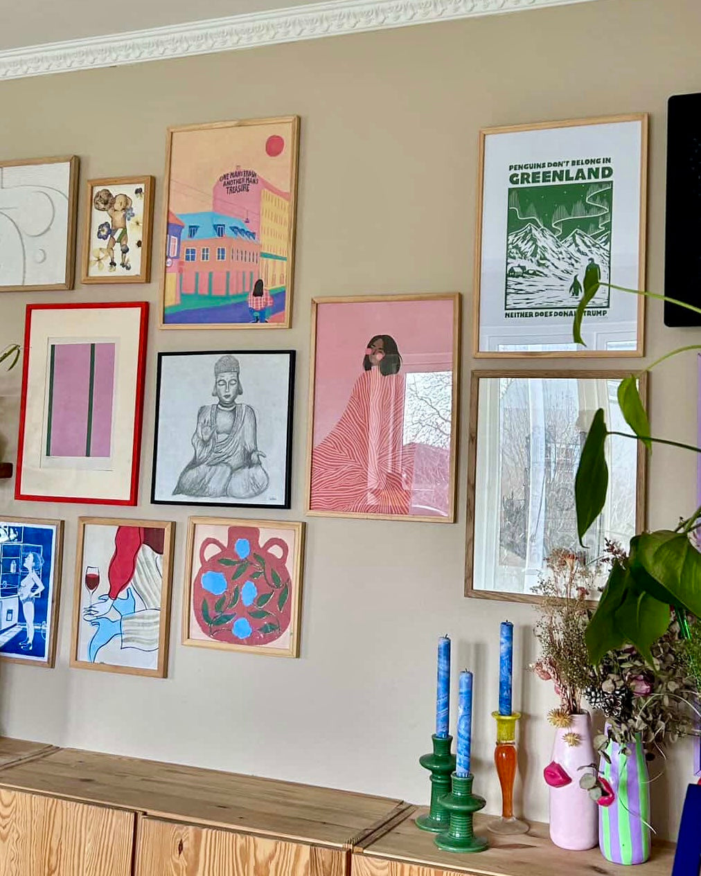 Trump & Penguins - håndlavet linoleumstryk (vælg farve)