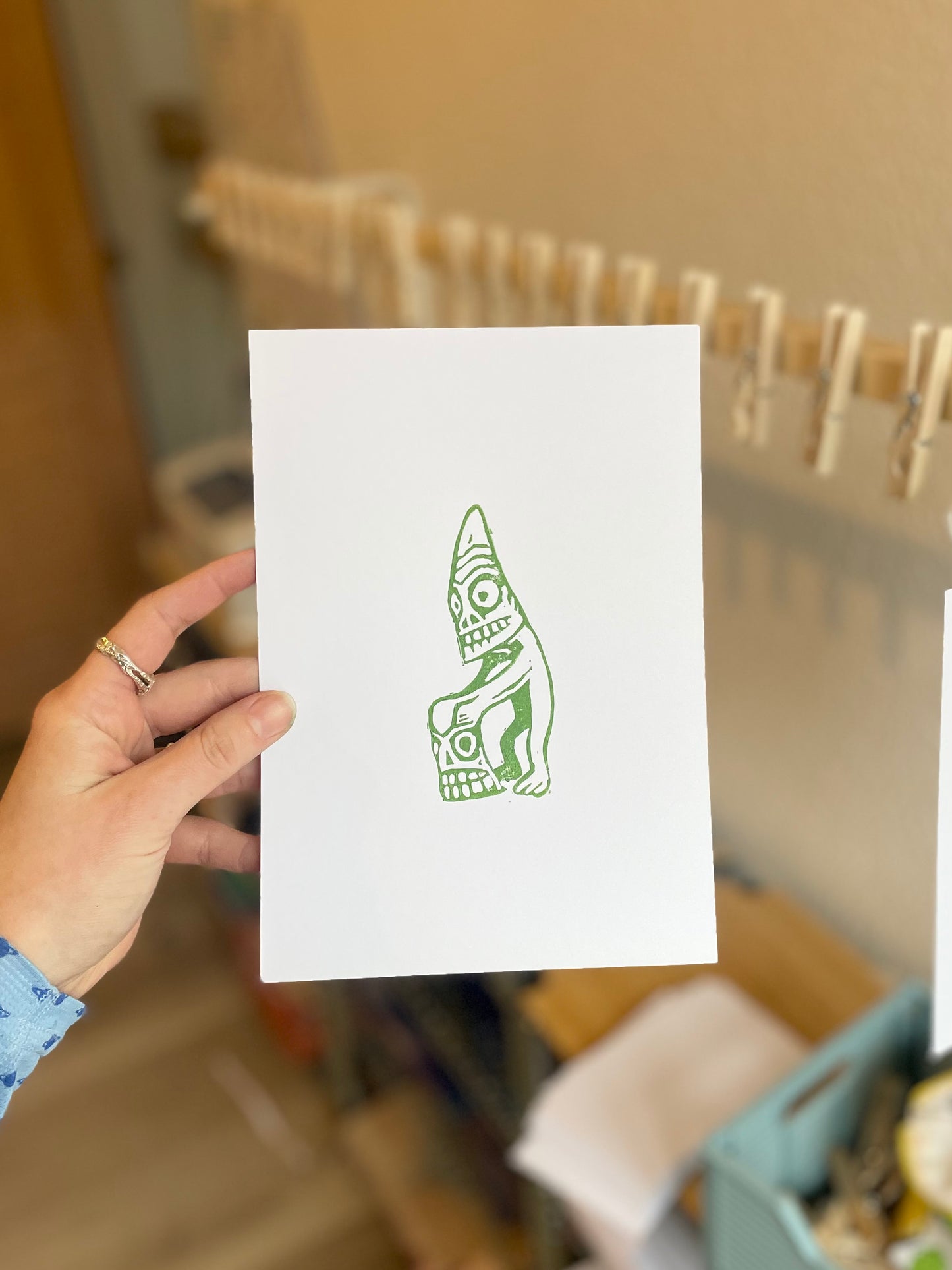 Grønlandsk tupilak #2 - håndlavet linoleumstryk