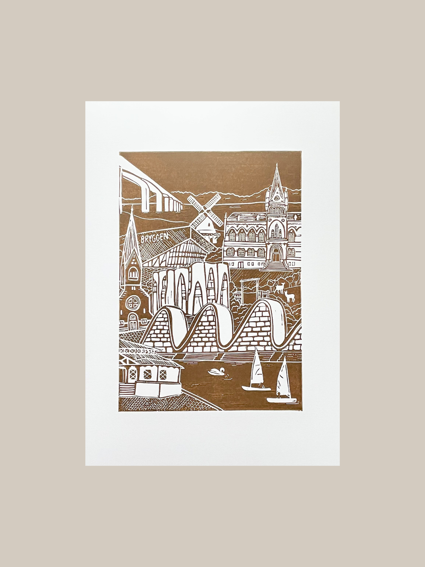 Vejle - håndlavet linoleumstryk (vælg farve)