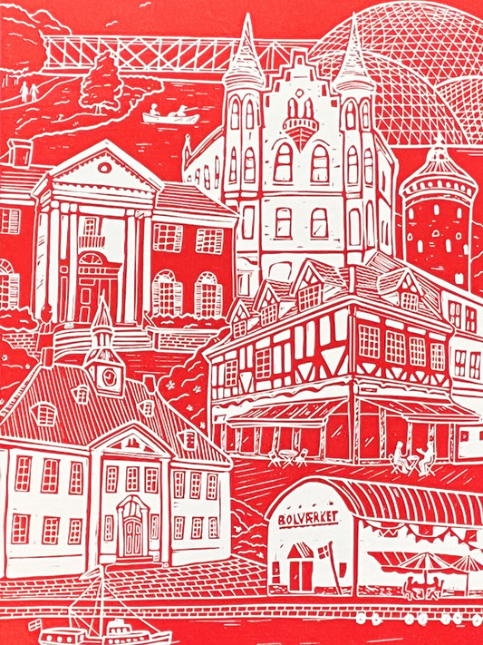 Randers - håndlavet linoleumstryk (vælg farve)