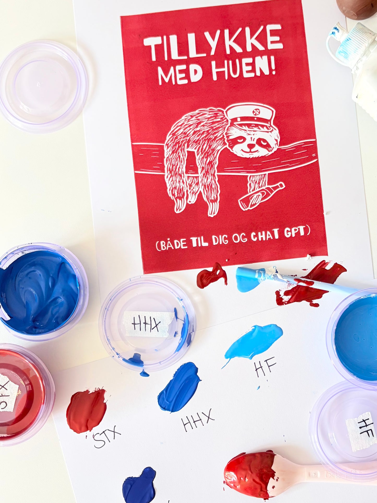 STUDENT - håndlavet linoleumstryk (vælg farve)