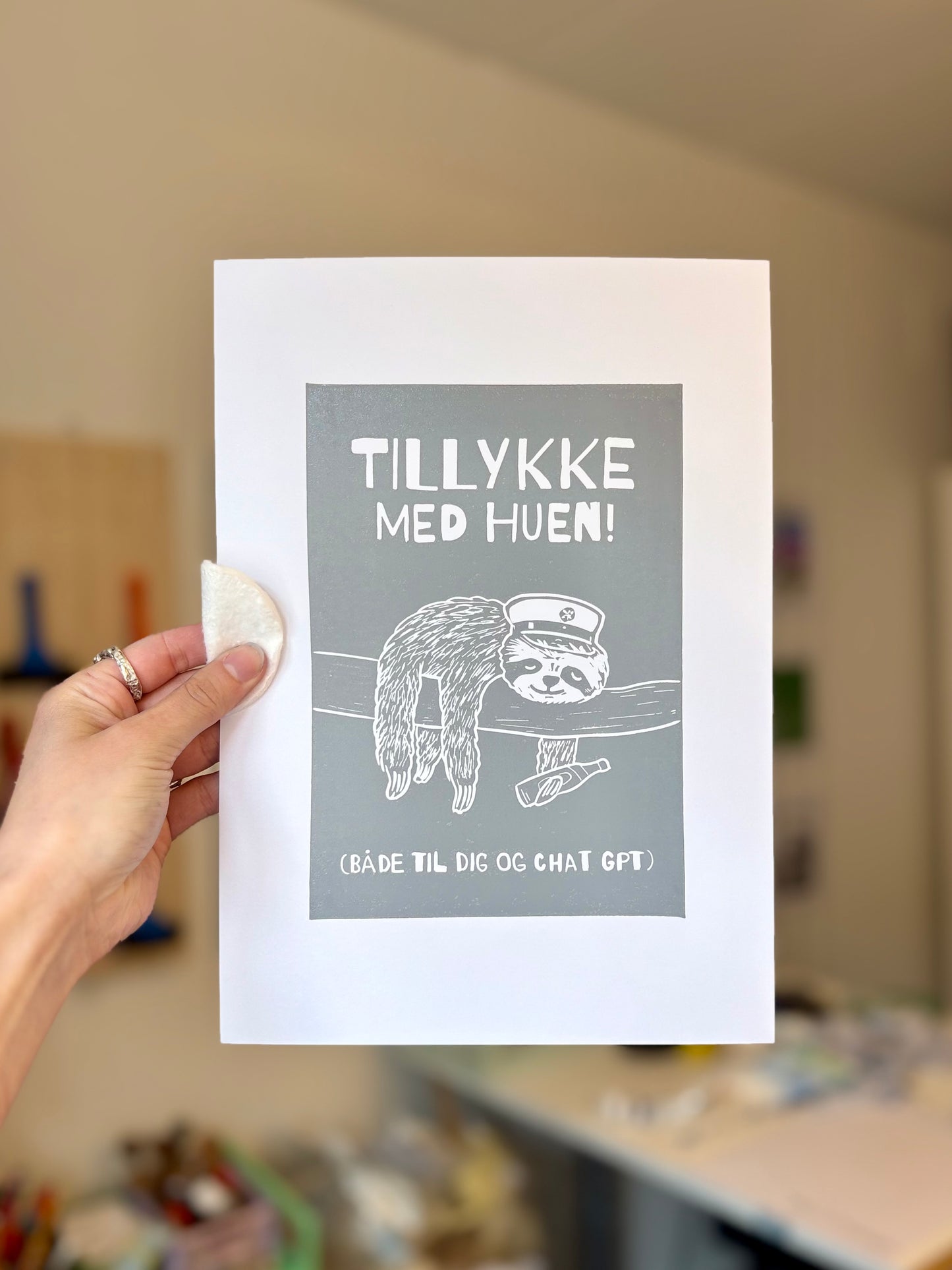 STUDENT - håndlavet linoleumstryk (vælg farve)