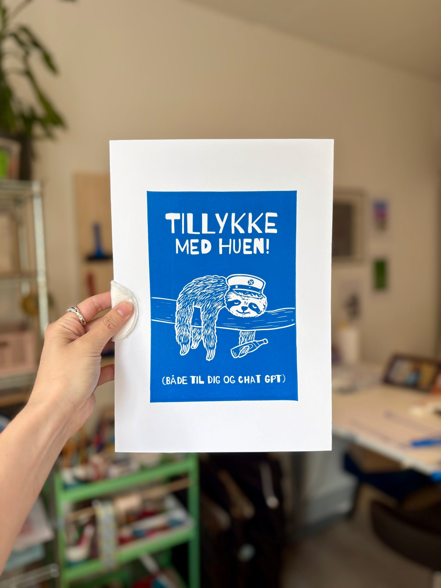 STUDENT - håndlavet linoleumstryk (vælg farve)