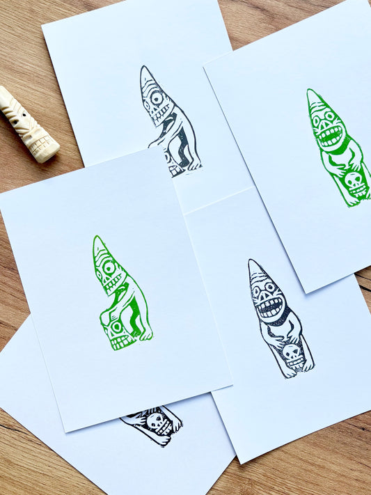 Grønlandsk tupilak #2 - håndlavet linoleumstryk