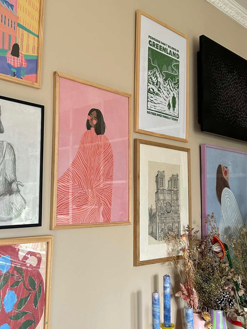 Trump & Penguins - håndlavet linoleumstryk (vælg farve)