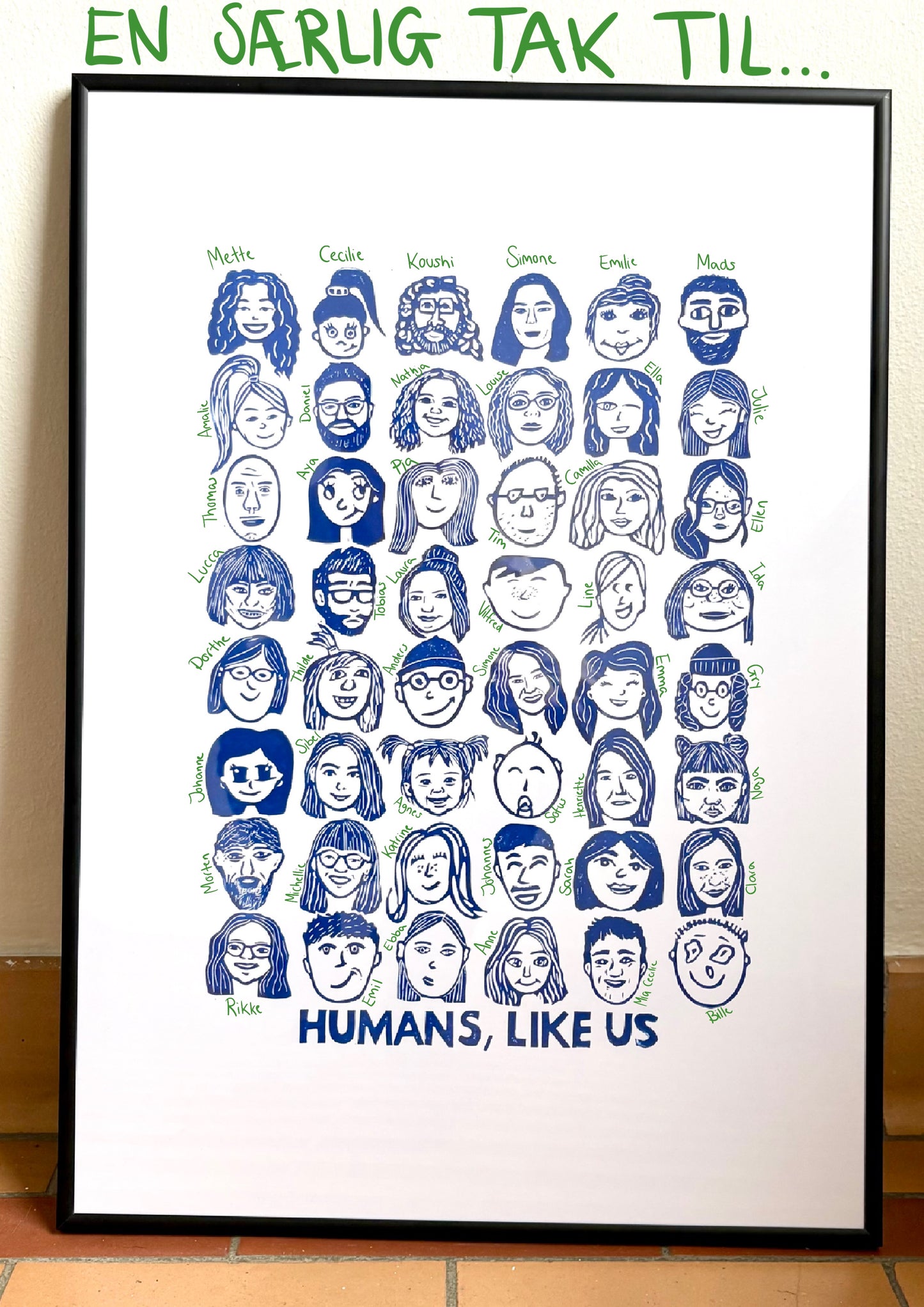 Humans, like us - håndlavet linoleumstryk (vælg farve)