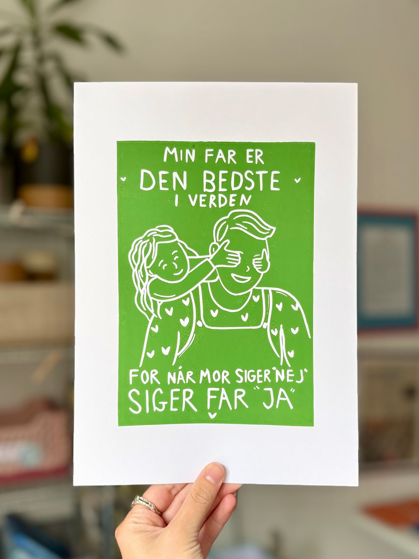 Min far er den bedste - håndlavet linoleumstryk (vælg farve)
