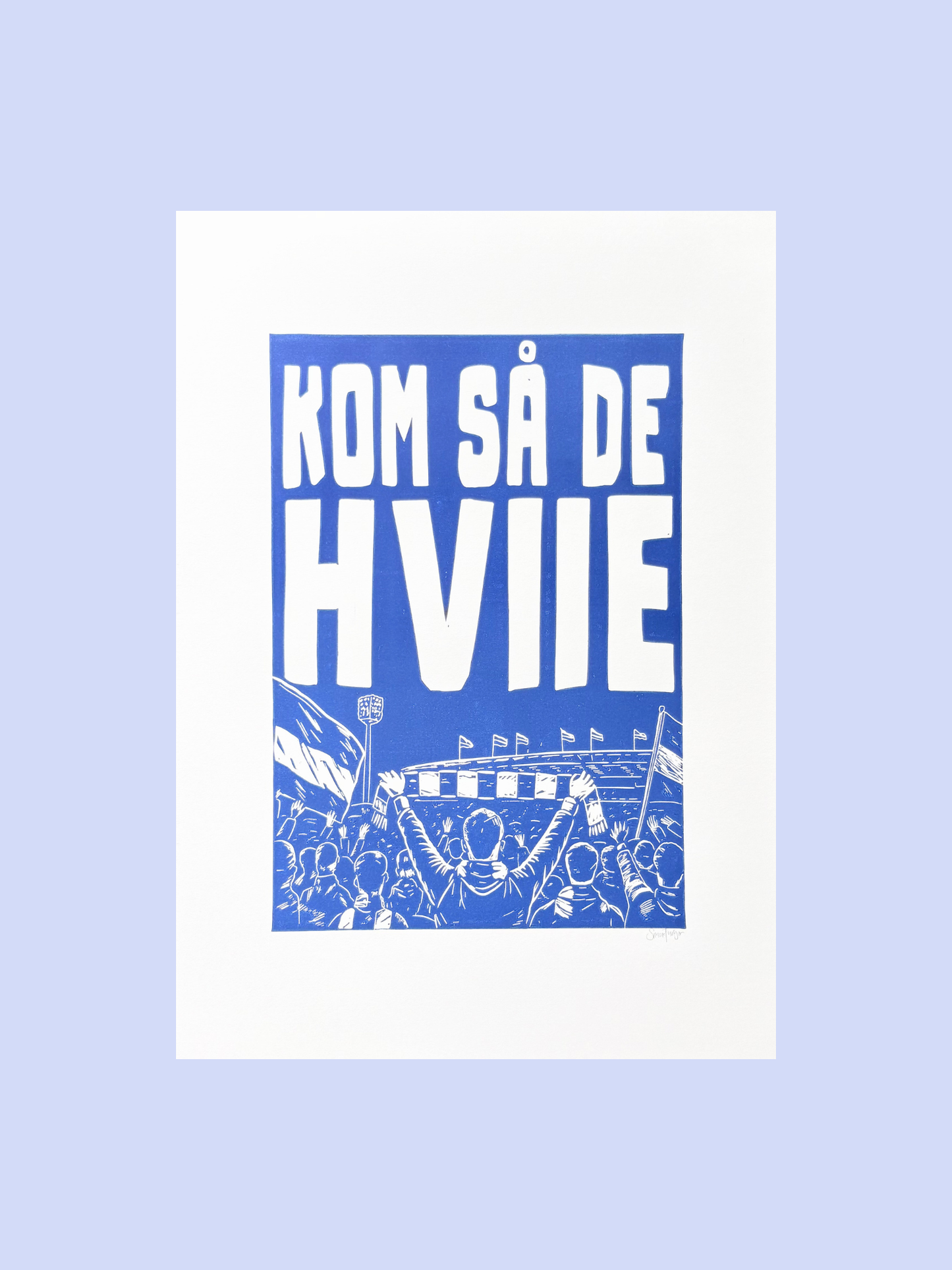 De Hviie - håndlavet linoleumstryk (vælg farve)
