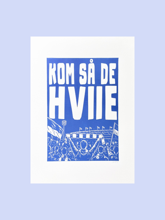 De Hviie - håndlavet linoleumstryk (vælg farve)