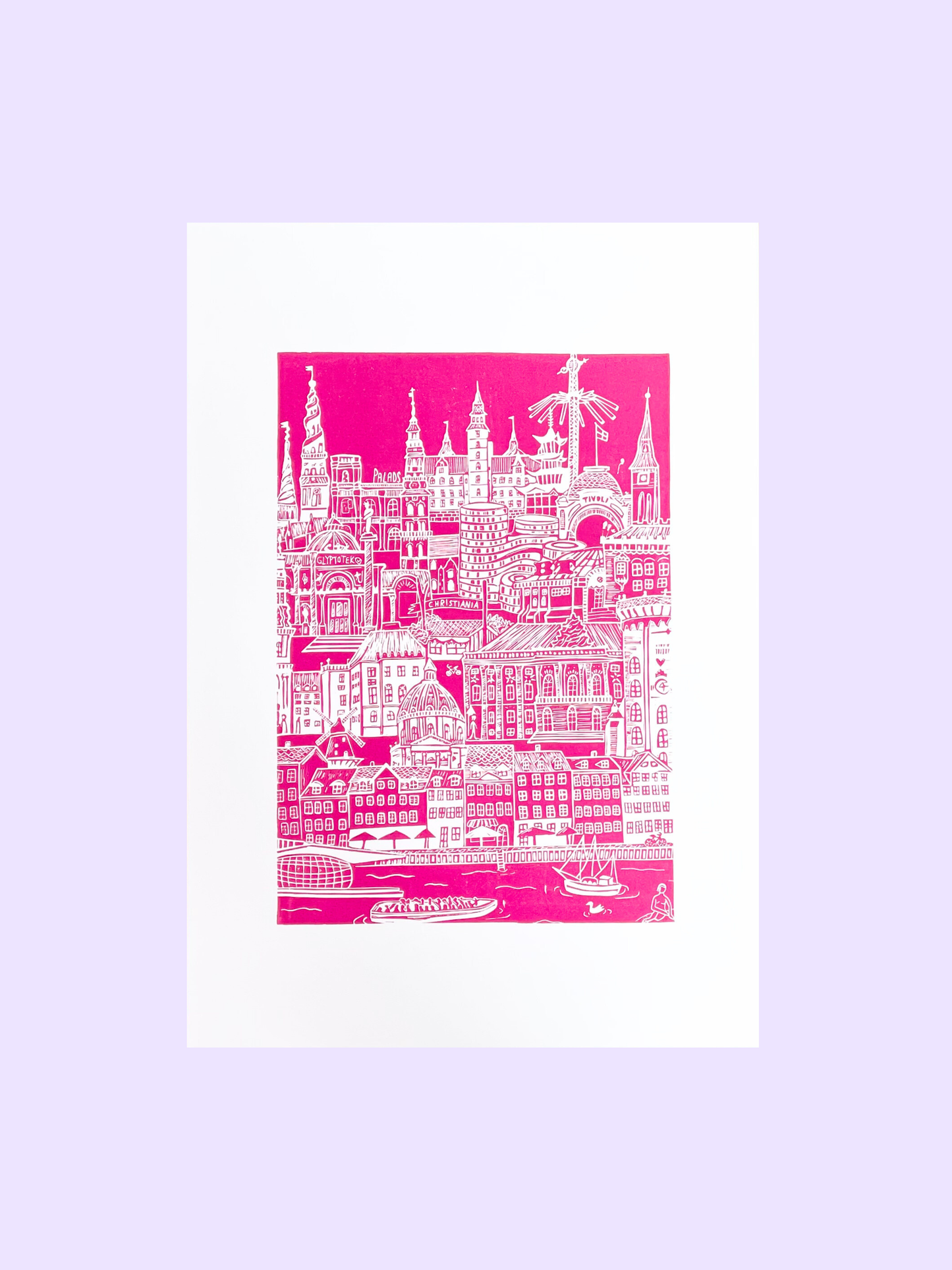 København - håndlavet linoleumstryk (vælg farve)