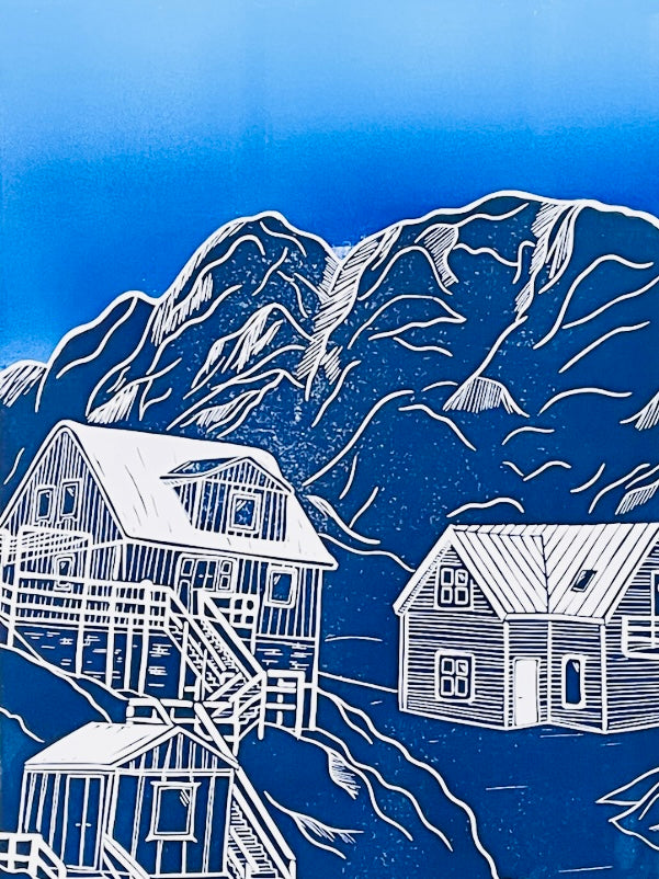 Præstefjældet, Sisimiut - håndlavet linoleumstryk