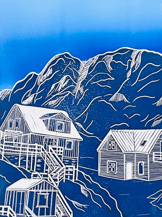 Præstefjældet, Sisimiut - håndlavet linoleumstryk