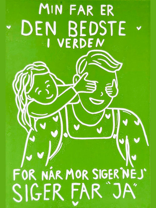 Min far er den bedste - håndlavet linoleumstryk (vælg farve)