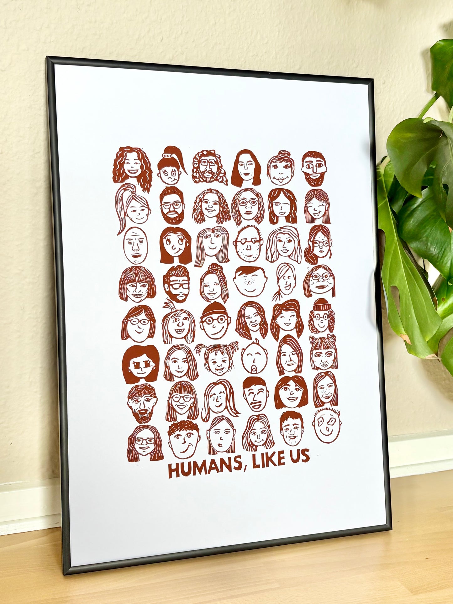 Humans, like us - håndlavet linoleumstryk (vælg farve)