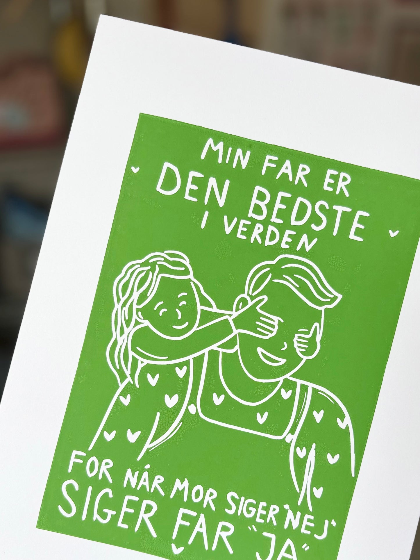 Min far er den bedste - håndlavet linoleumstryk (vælg farve)
