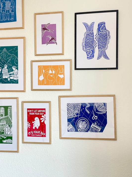 Don't let anyone ruin your day - håndlavet linoleumstryk(vælg farve)