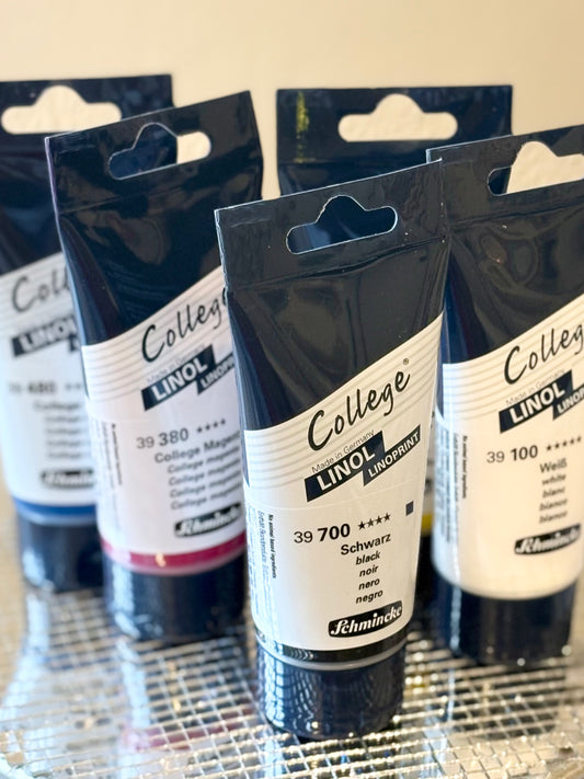 Schmincke College® LINOL linotrykfarver – sæt med 5 farver (5 × 75 ml)