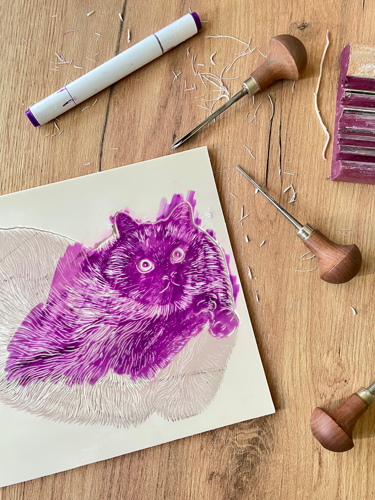 Manse - håndlavet linoleumstryk (vælg farve)